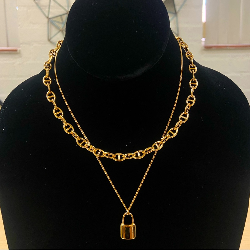 Chunky Gold Locket Layering Necklace